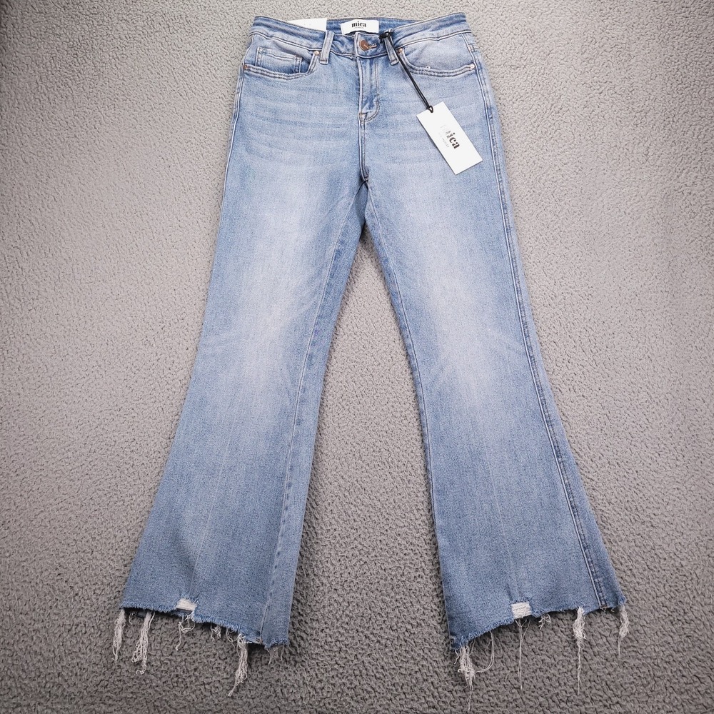 MICA Jeans Size 27 High Rise Cropped Flare Frayed Hem Stretch Denim NEW